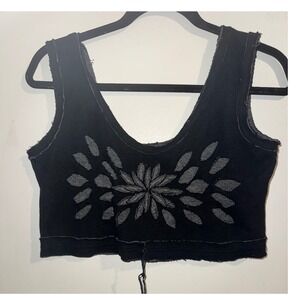 Ohm Black Distressed Floral Cutout Crop Top XS Grunge Y2K